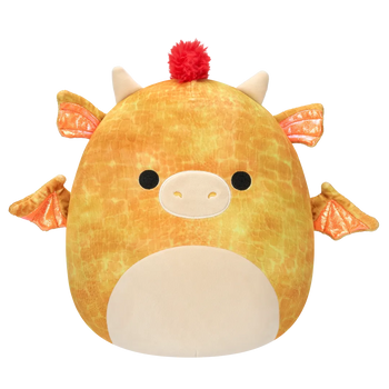Peluche Squishmallows de 40 cm Dieric le dragon texturé jaune aux cheveux rouges