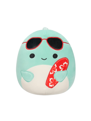 Squishmallows Perry de dolfijn met zonnebril en surfplank, 20 cm