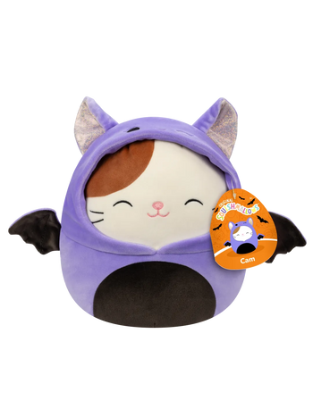 Squishmallows Cam de kat in paars vleermuiskostuum, 20 cm