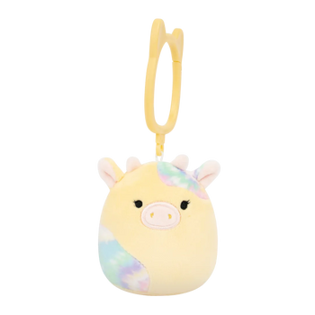 Squishmallows sleutelhanger Rina de koe met tie-dye vlekken, 9 cm