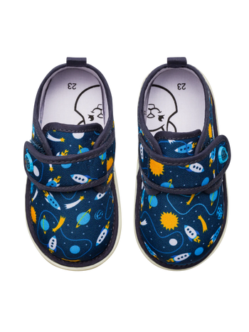 Vrolijke babyslippers Raket en ruimte