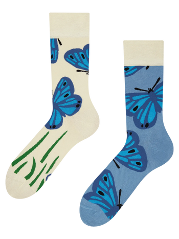 Chaussettes rigolotes en fibres de bambou Papillon bleu