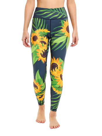 Legging de sport rigolo Tournesol et feuilles