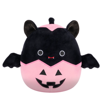 Squishmallows Emily de zwarte vleermuis in roze pompoen, 20 cm