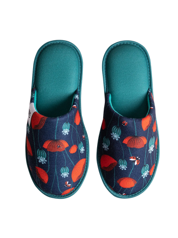 Pantoufles rigolotes Coccinelles et fleurs de pavot