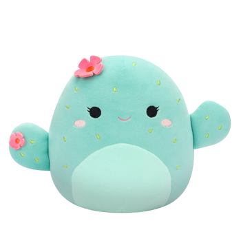 Peluche Squishmallows de 20 cm Graciela le cactus à feuilles de menthe avec des fleurs roses
