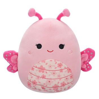 Peluche Squishmallows de 20 cm Mogo, le papillon rose au ventre orné de fleurs de Sakura