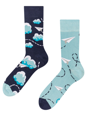 Chaussettes rigolotes en fibres de bambou Avions en papier et nuages