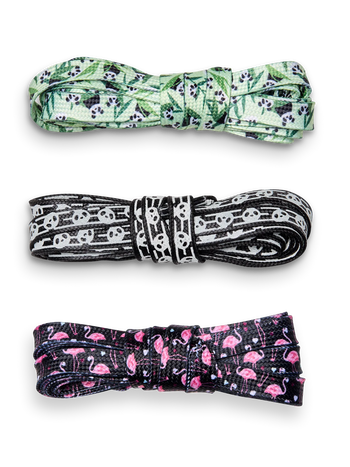 Paquet de 3 paires de lacets rigolos Pandas et flamants roses