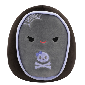 Squishmallows Julianne - Grijs met Paarse Doodskist met ondeugende ogen, 20 cm