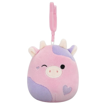 Squishmallows Clip-On Patty de knipogende roze en paarse koe, 9 cm
