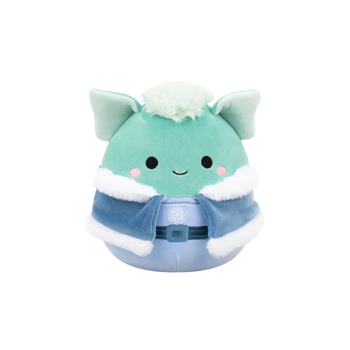 Squishmallows Troye de bleek blauwgroene goblin met winter outfit, 20 cm