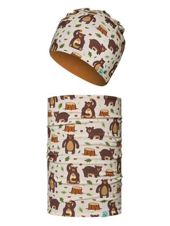 Vrolijke kinderset met muts en nekwarmer Hongerige beer