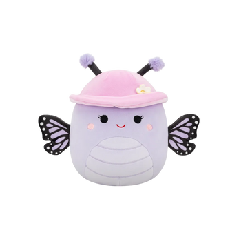 Peluche Squishmallows de 20 cm Bibiana le papillon monarque lavande arborant un chapeau décoré de fleurs