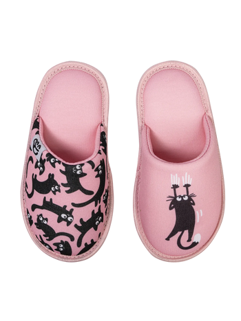 Vrolijke kinderslippers Roze katten