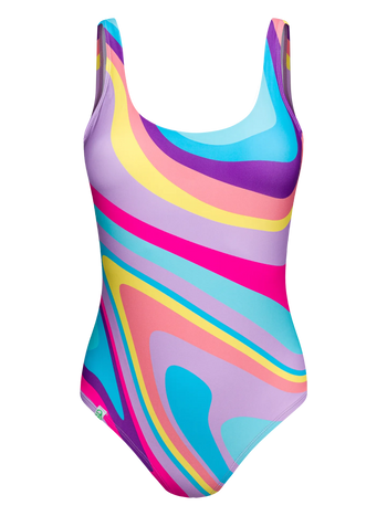 Maillot de bain une pièce rigolo pour femmes Vagues de couleur