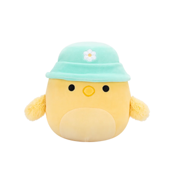 Peluche Squishmallows de 20 cm Triston le poussin jaune arborant un chapeau bob de couleur menthe